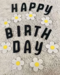 Happy Birthday Beyaz Papatya Eva Banner Set - Siyah