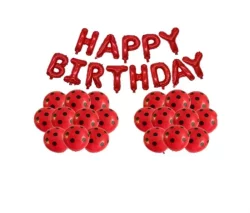 Happy Birthday Kırmızı Folyo Balon ve Puanlı Baskılı Balon Set