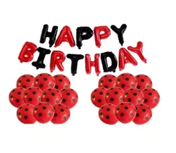 Happy Birthday Kırmızı Siyah Folyo Balon ve Puanlı Baskılı Balon Set