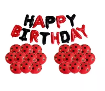 Happy Birthday Kırmızı Siyah Folyo Balon ve Puanlı Baskılı Balon Set - 1
