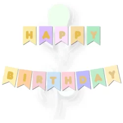 Happy Bırthday Makaron Gold Renk Zigzag Banner