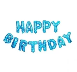 Happy Birthday Mavi Puanlı Renkli Folyo Balon