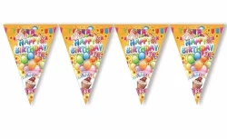 Happy Birthday Renkli Üçgen Flama 2 Metre