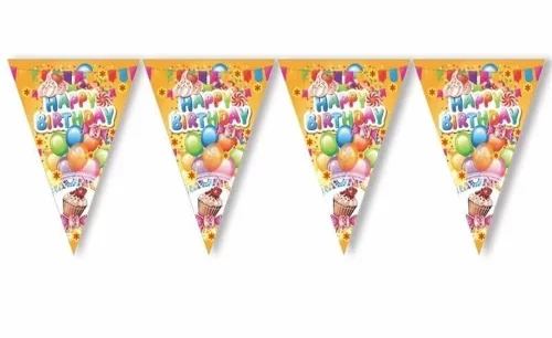 Happy Birthday Renkli Üçgen Flama 2 Metre - 1