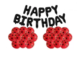 Happy Birthday Siyah Folyo Balon ve Puanlı Baskılı Balon Set