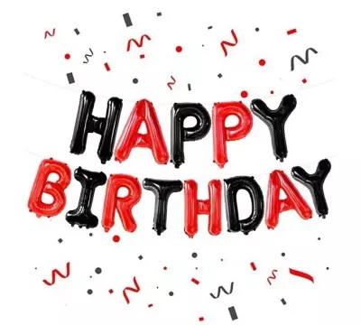 Happy Birthday Siyah-Kırmızı Renkli Folyo Balon - 1