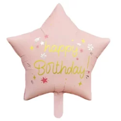 Happy Birthday Yazılı Yıldız Folyo Balon - Pembe 