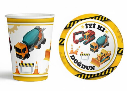 İnşaat Temalı Tabak ve Bardak Seti  - 1