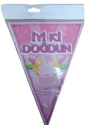 İyiki Doğdun Pembe Balonlu Üçgen Flama