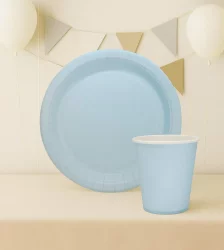 Karton Tabak Bardak Set - Mavi - 8’li