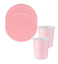 Karton Tabak Bardak Set - Pembe - 8’li