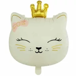 Kedi Kafa Folyo Balon - Krem