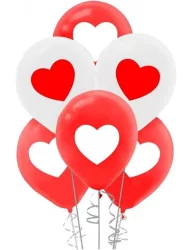 Kırmızı Beyaz Kalp Baskılı Balon 12" (10 adet)