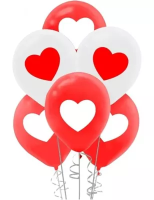 Kırmızı Beyaz Kalp Baskılı Balon 12" (10 adet) - 1