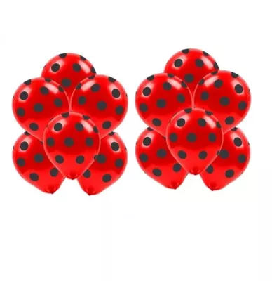  Kırmızı Siyah Puanlı Baskılı Balon 12" (10 adet) - 1