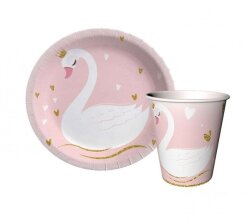 Kuğu Tabak Bardak Set - Pembe