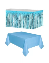 Mavi Metalize Masa Eteği + Plastik Mavi Masa Örtüsü