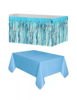 Mavi Metalize Masa Eteği + Plastik Mavi Masa Örtüsü - 1