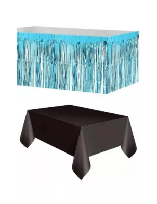 Mavi Metalize Masa Eteği + Plastik Siyah Masa Örtüsü - 1