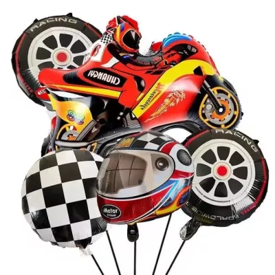 Motorsiklet Motorcu Kaskı Yarış Lastiği ve Damalı Folyo Balon Set - 1