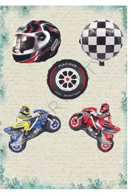 Motorsiklet ve Motorcu Kaskı Folyo Balon Set - Mavi-Kırmızı - 1