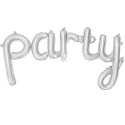 Party Yazılı Folyo Balon Set - Gümüş Renk