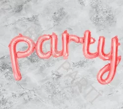 Party Yazılı Folyo Balon Set - Pembe Renk