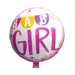 Pembe Baby Gırl Yazılı Yuvarlak Folyo Balon