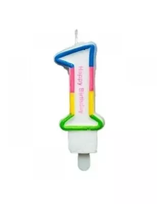 Renkli Rakam Mum - 1 - 8,5 cm - 1