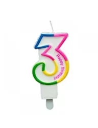 Renkli Rakam Mum - 3 - 8,5 cm