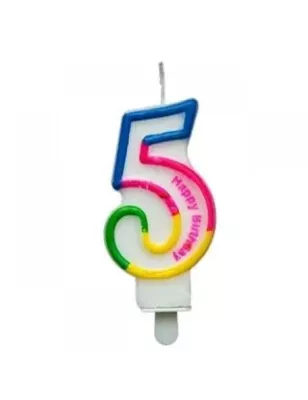 Renkli Rakam Mum - 5 - 8,5 cm - 1