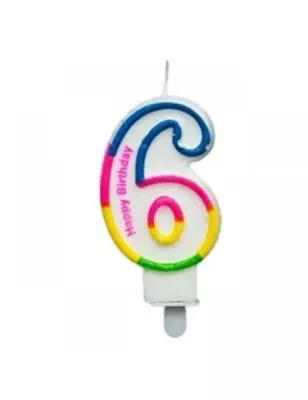 Renkli Rakam Mum - 6 - 8,5 cm - 1