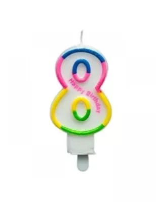 Renkli Rakam Mum - 8 - 8,5 cm - 1