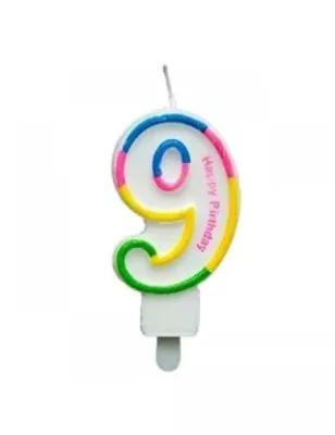 Renkli Rakam Mum - 9 - 8,5 cm - 1