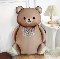 Retro Karamel Renk Papyonlu Ayı Folyo Balon