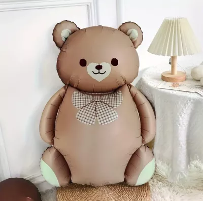 Retro Karamel Renk Papyonlu Ayı Folyo Balon - 1