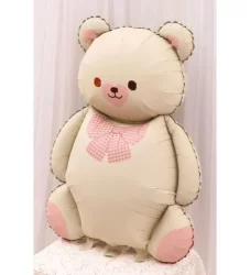 Retro Krem Renk Papyonlu Ayı Folyo Balon