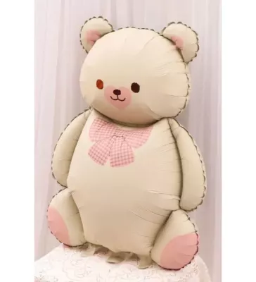 Retro Krem Renk Papyonlu Ayı Folyo Balon - 1