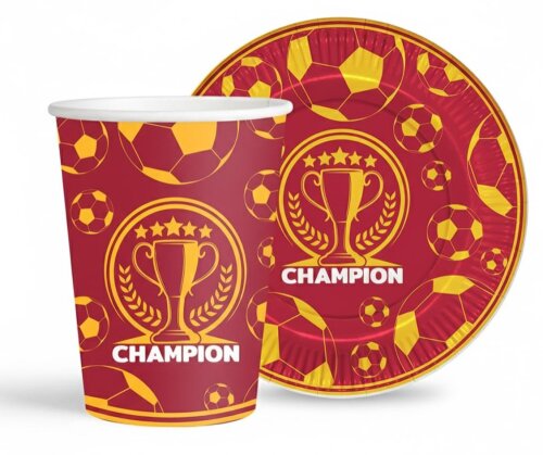 Sarı Kırmızı Taraftar Temalı Tabak ve Bardak Seti  - 1