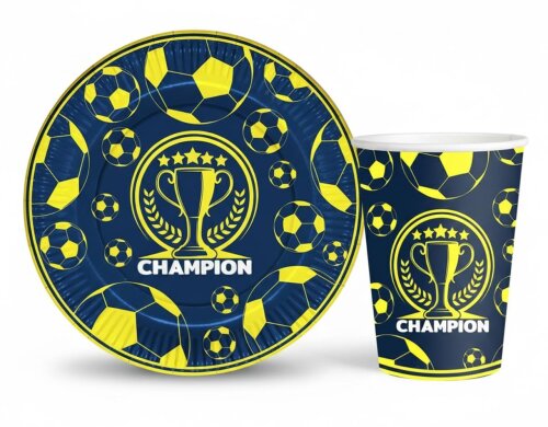Sarı Lacivert Taraftar Temalı Tabak ve Bardak Seti - 1