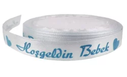 Saten Kurdele Hoşgeldin Bebek Yazılı 1 cm x 10 mt Mavi