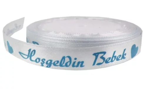 Saten Kurdele Hoşgeldin Bebek Yazılı 1 cm x 10 mt Mavi - 1