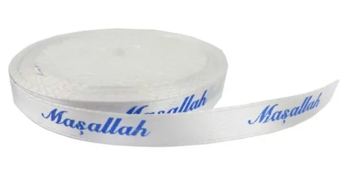 Saten Kurdele Maşallah Yazılı 1 cm x10 mt Mavi - 1