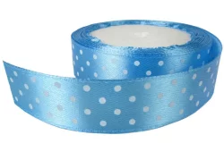 Saten Kurdele Puantiyeli Benekli Kurdele 2 cm x10 mt Mavi