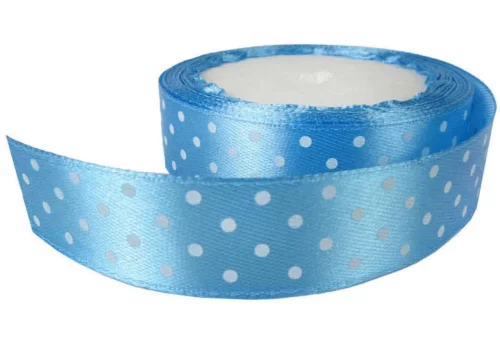 Saten Kurdele Puantiyeli Benekli Kurdele 2 cm x10 mt Mavi - 1