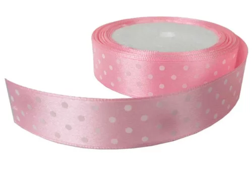 Saten Kurdele Puantiyeli Benekli Kurdele 2cmx10mt Pembe - 1