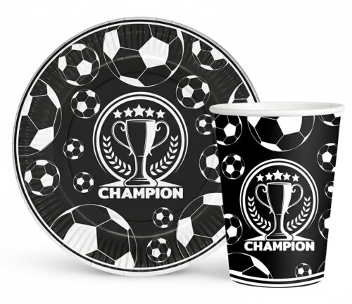 Siyah Beyaz Taraftar Temalı Tabak ve Bardak Seti  - 1