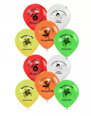 Sünnet Partisi Maşallah ve Sünnetime Hoş Geldiniz Baskılı Balon 10 adet - 1