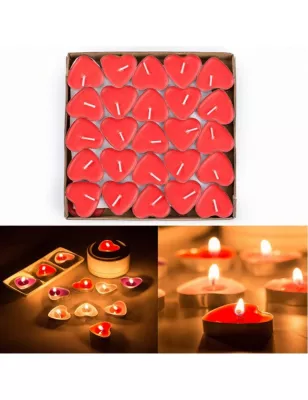 Tea Light Kırmızı Kalp Mum 50 adet - 1
