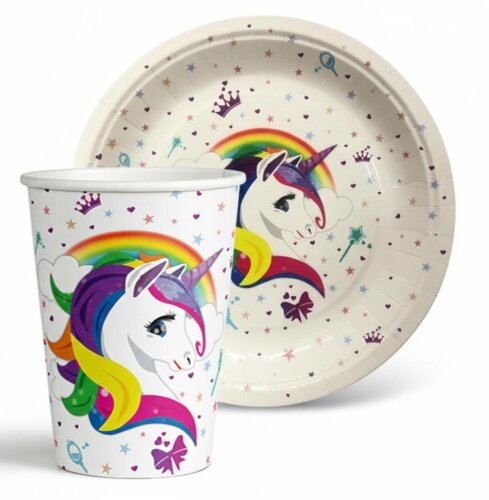 Unicorn Temalı Tabak ve Bardak Set - 1